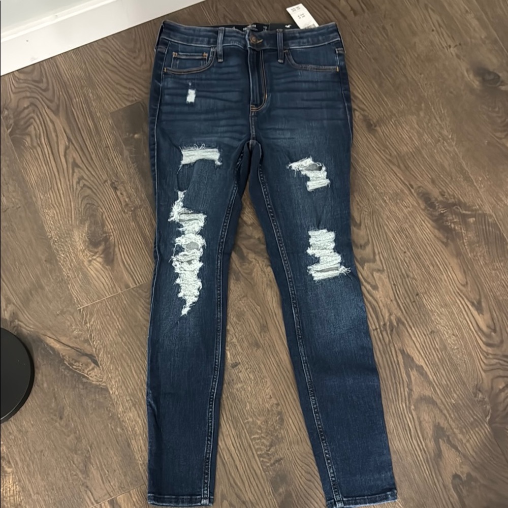 Hollister Blue Skinny Jeans with Distressed Design